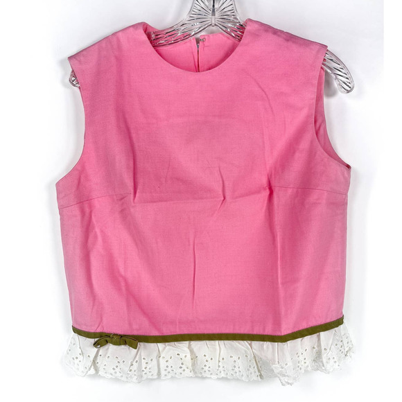 Vintage Tops - The Young Naturals Vintage Sleeveless Blouse Top Pink Eyelet Hem Size S